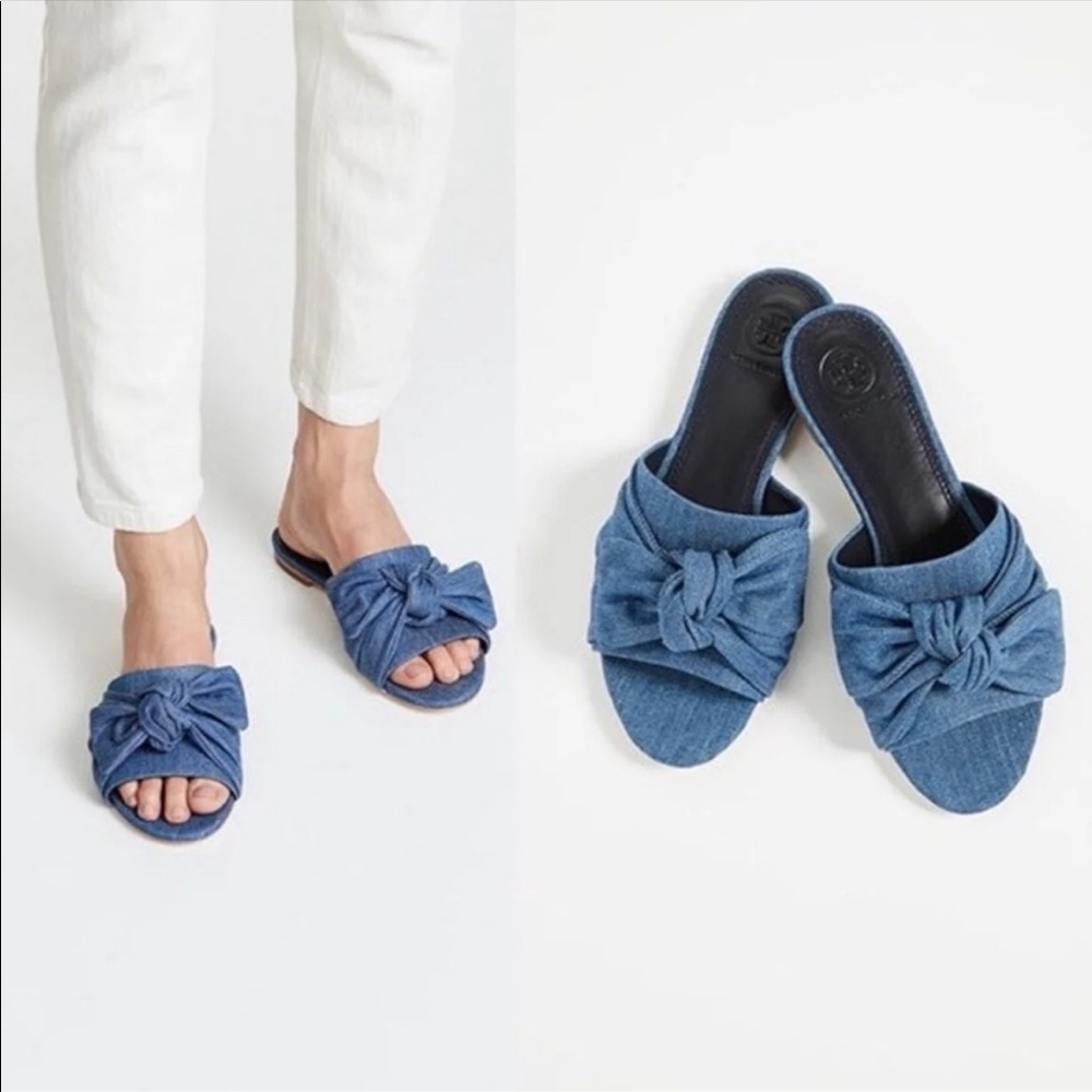 Tory Burch Annabelle Bow Denim Slide Sandal